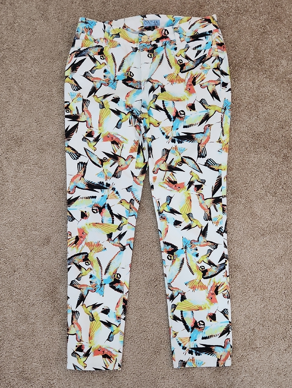 Cynthia Rowley Bird Cropped Ankle Pants 8 Cotton